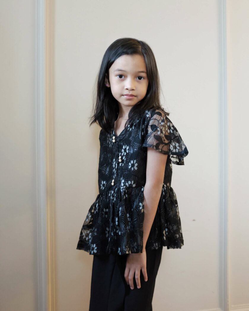 Dal-Mi Girls' Lace Kurung in Black