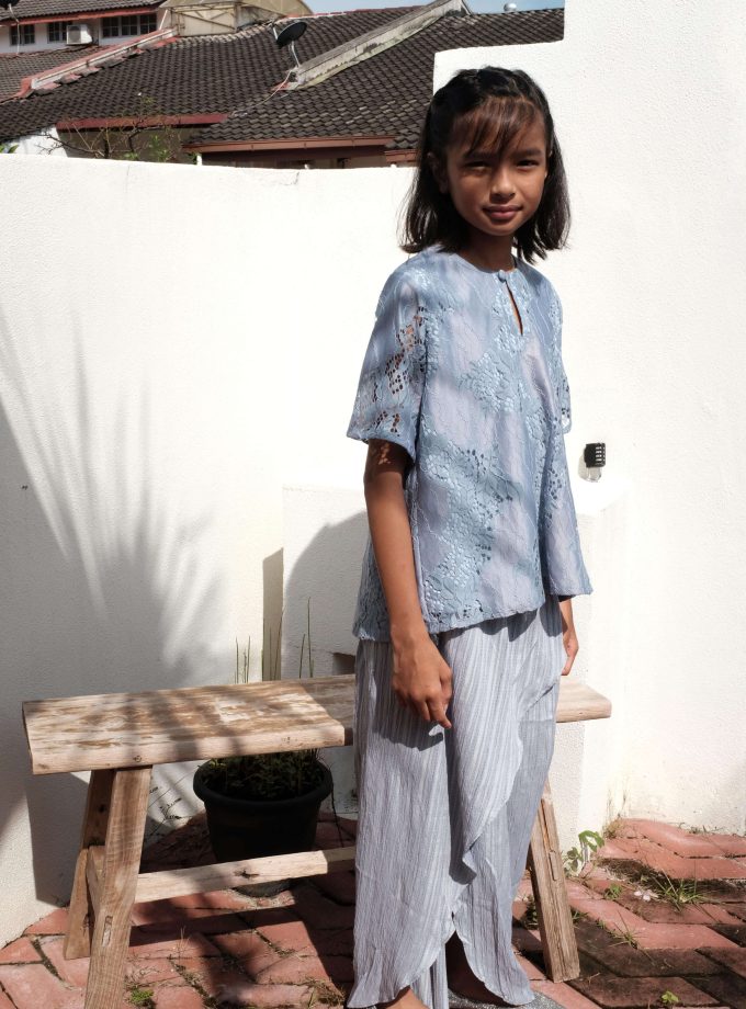 Bitna Girls Kurung in Dusty Blue
