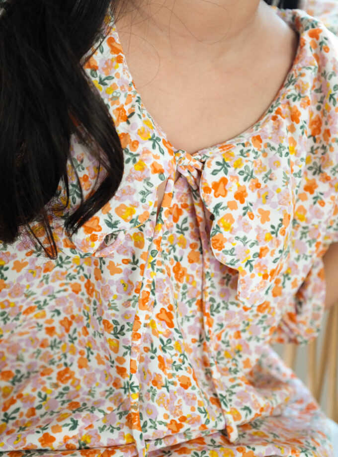 Kasumi Floral Scallop Collar Kurung in Tangerine Kids