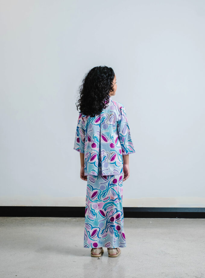 Meeko Kimono Kurung Kids in Blueberry Hues