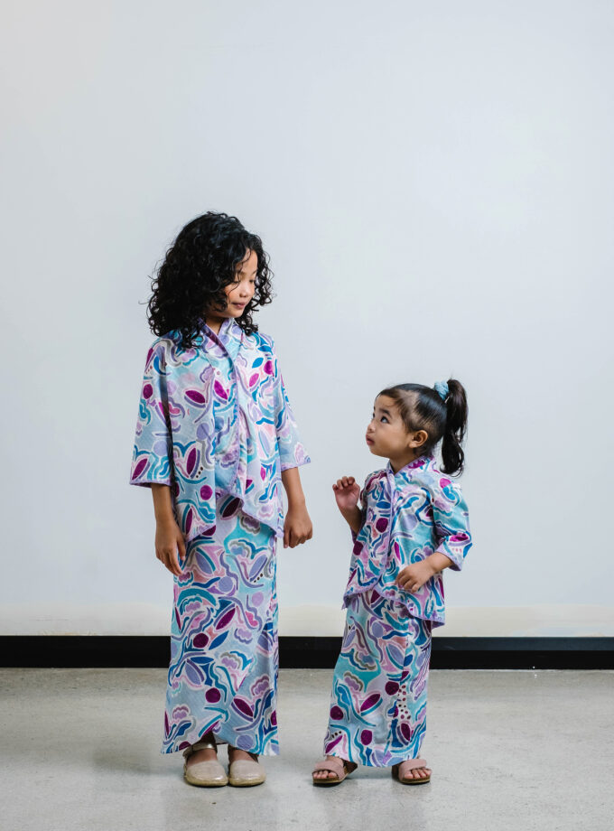 Meeko Kimono Kurung Kids in Blueberry Hues