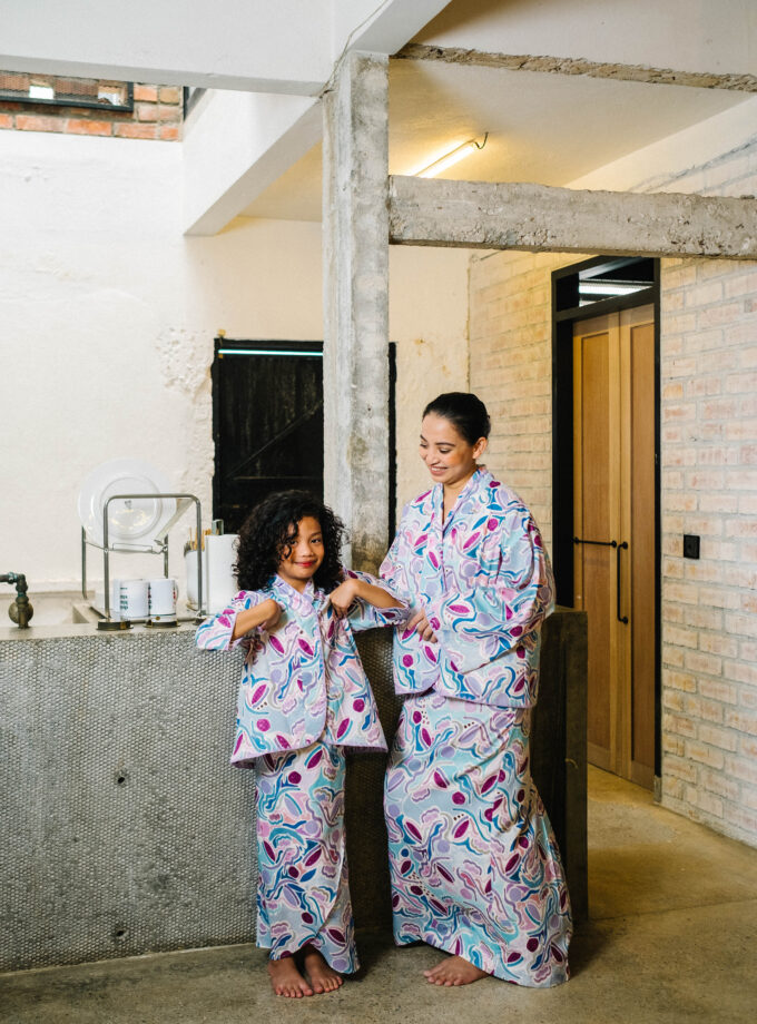 Meeko Kimono Kurung Kids in Blueberry Hues