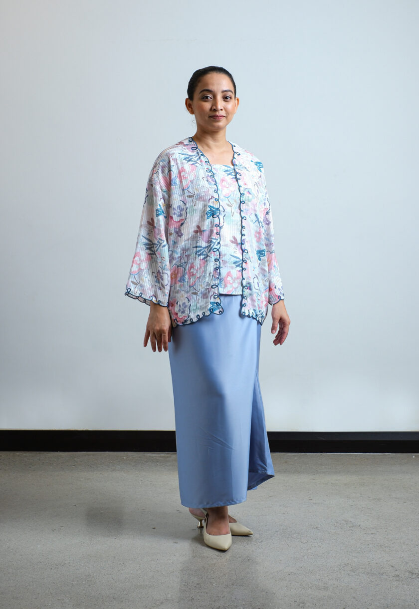 Aiko Kebaya Women in White with Teal Embroidery