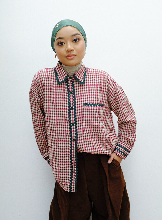 Elsie Wavy Shirt in Gingham Wild Plum