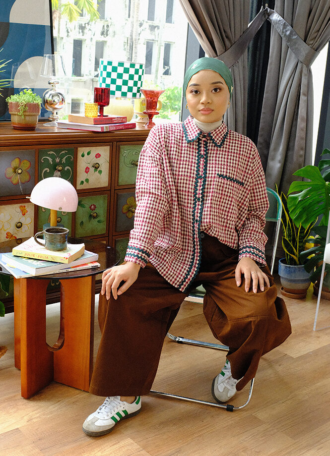 Elsie Wavy Shirt in Gingham Wild Plum