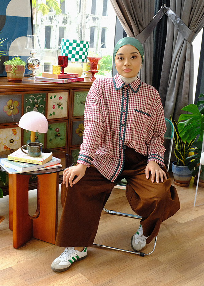 Elsie Wavy Shirt in Gingham Wild Plum