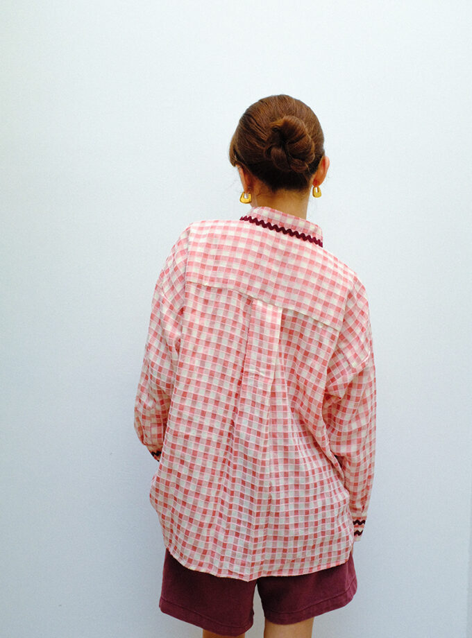 Elsie Wavy Shirt in Gingham Flamingo Pink