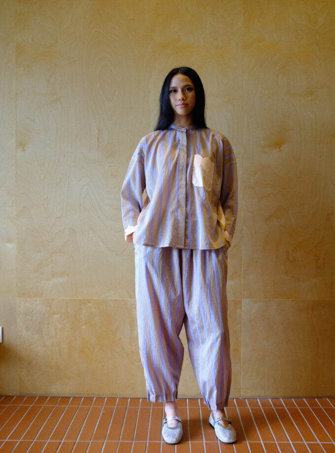 Scallop Edit Shirt in Latte Pink