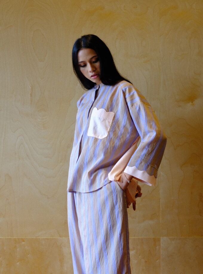 Scallop Edit Shirt in Latte Pink