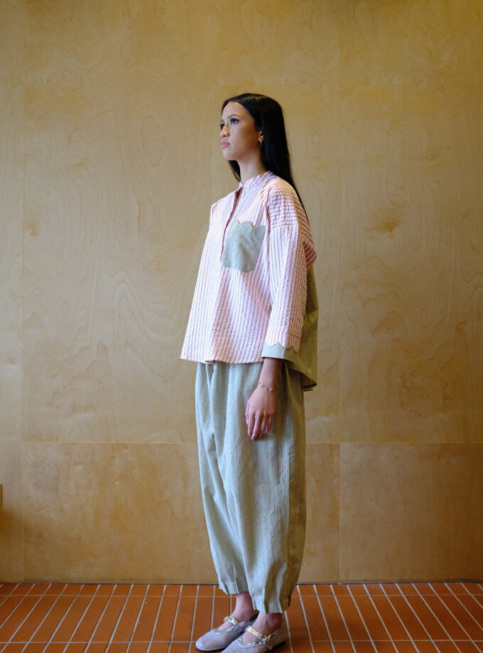 Scallop Edit Shirt in Matcha Strawberry