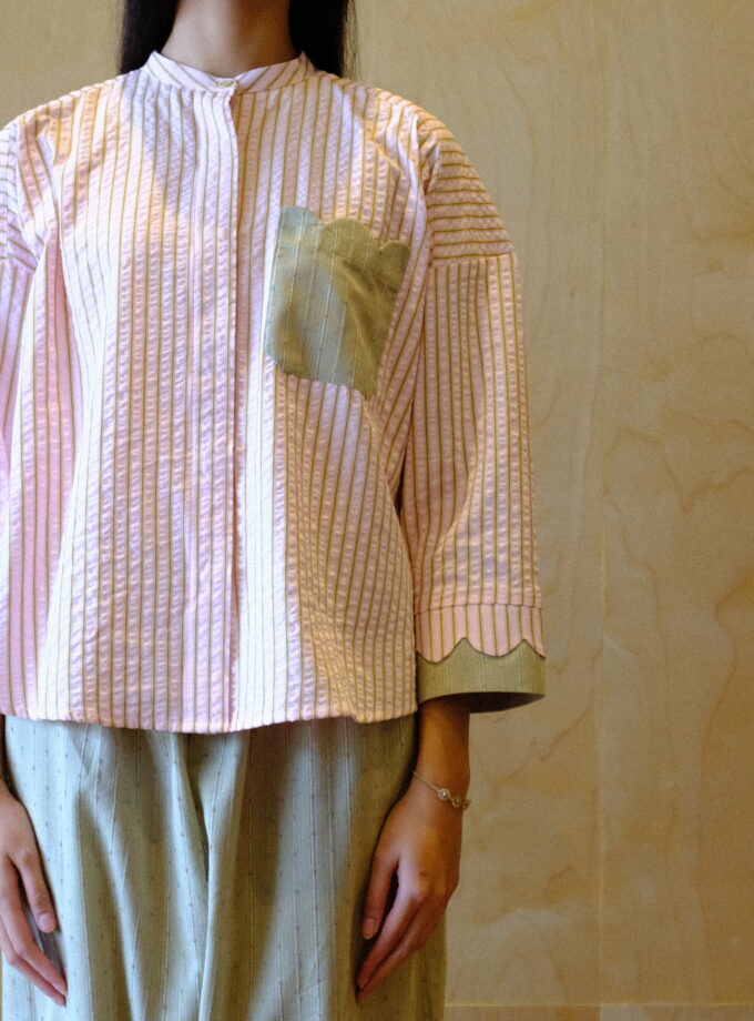 Scallop Edit Shirt in Matcha Strawberry