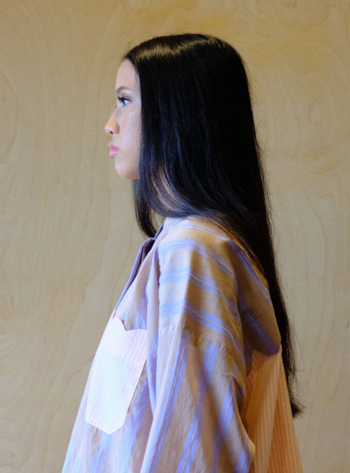 Scallop Edit Shirt in Latte Pink