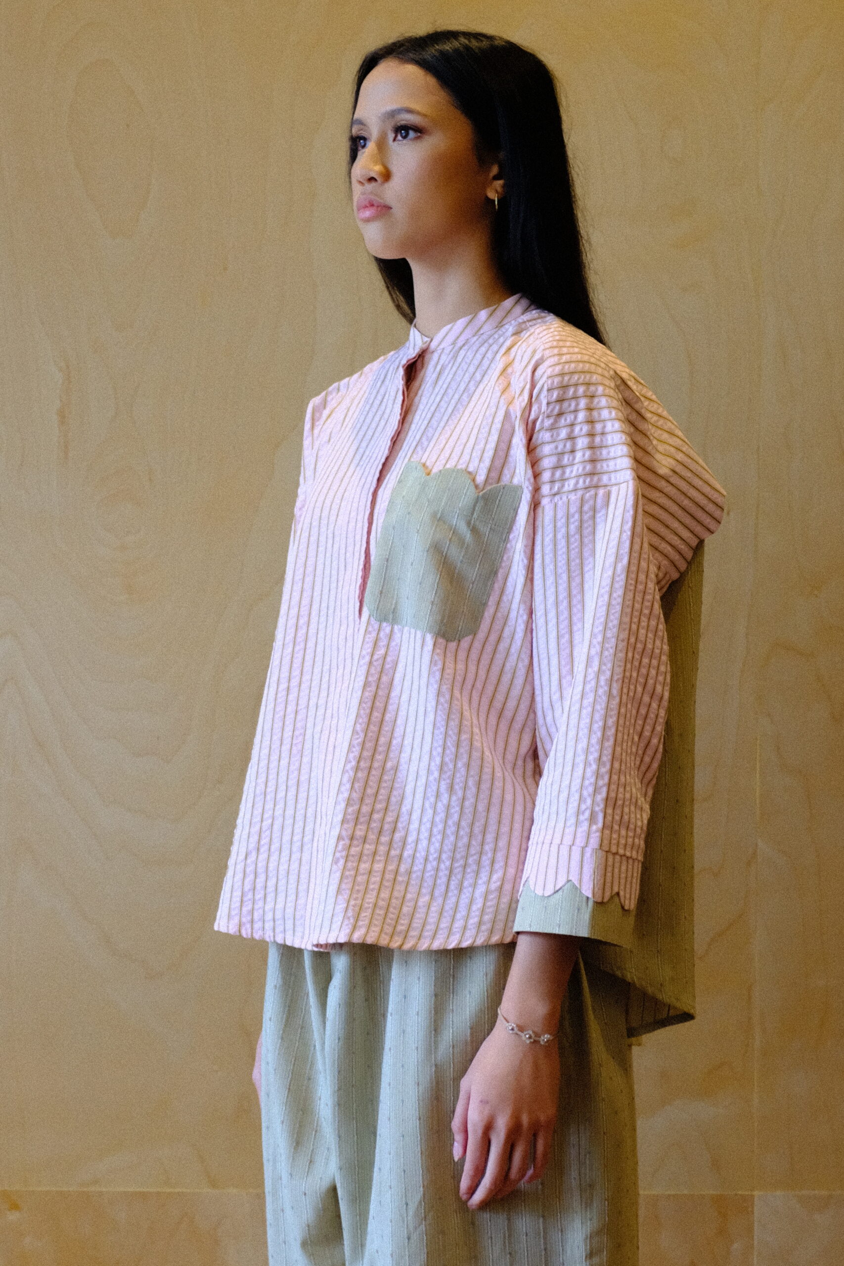 Scallop Edit Shirt in Matcha Strawberry