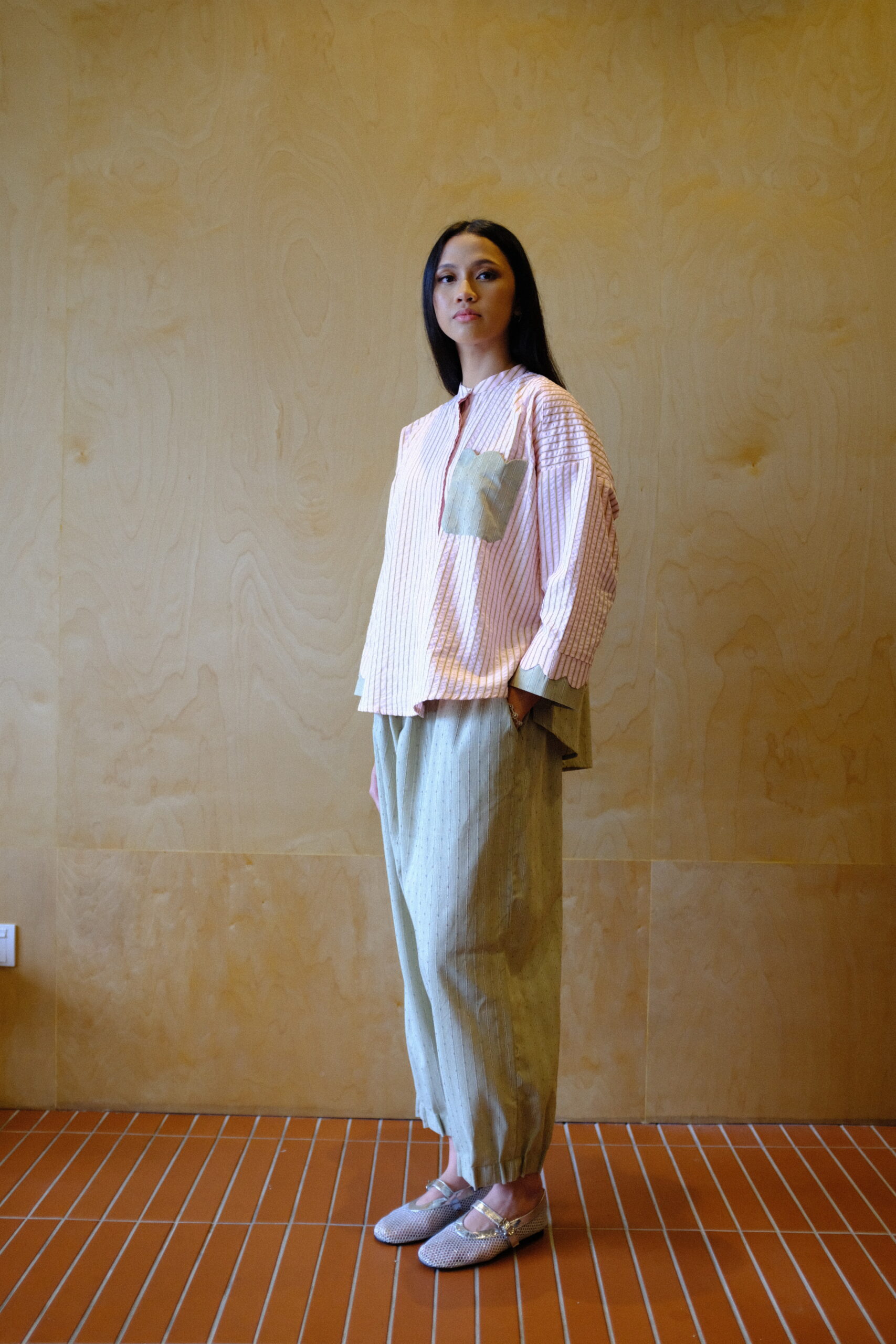 Scallop Edit Pants in Matcha Strawberry