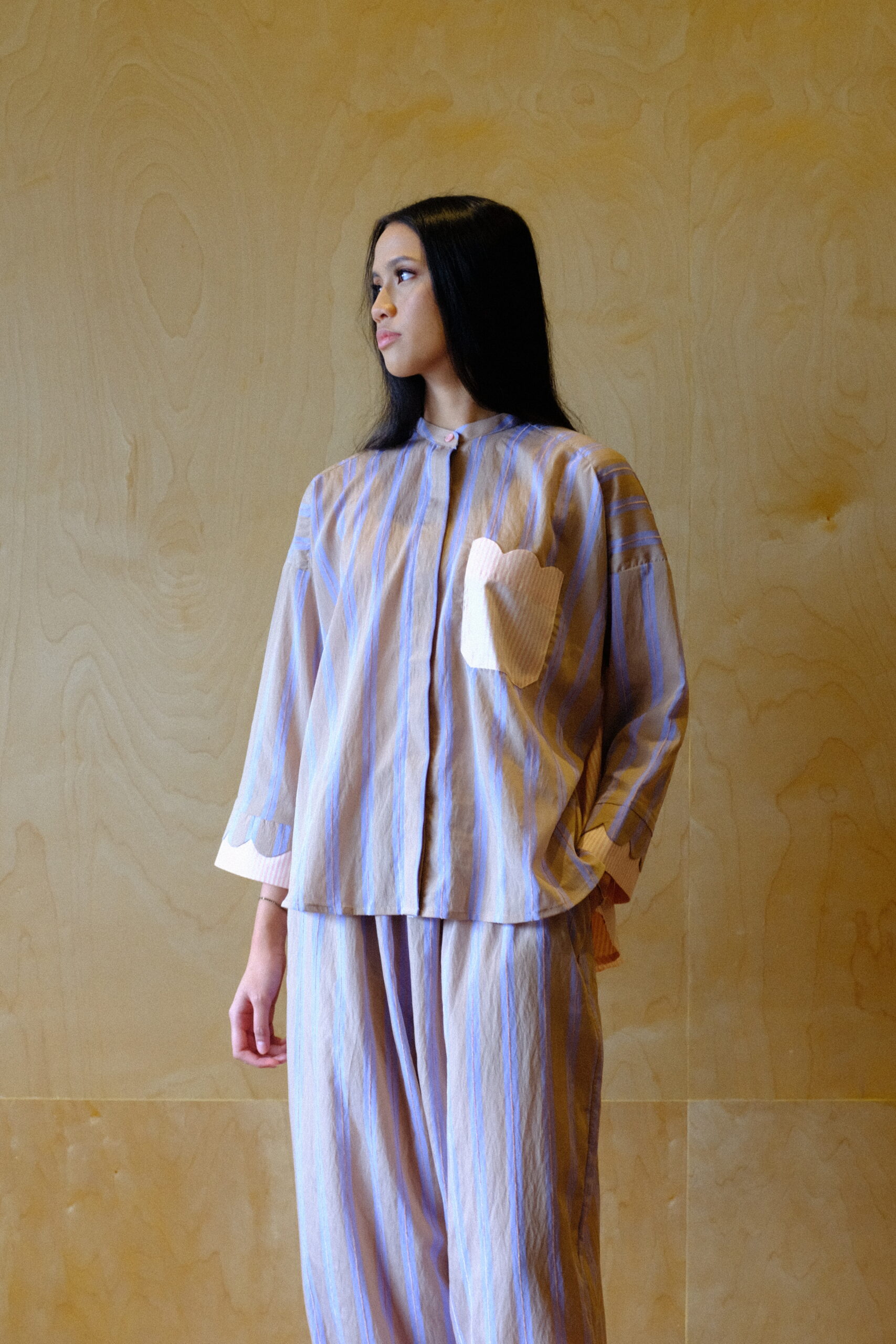 Scallop Edit Shirt in Latte Pink