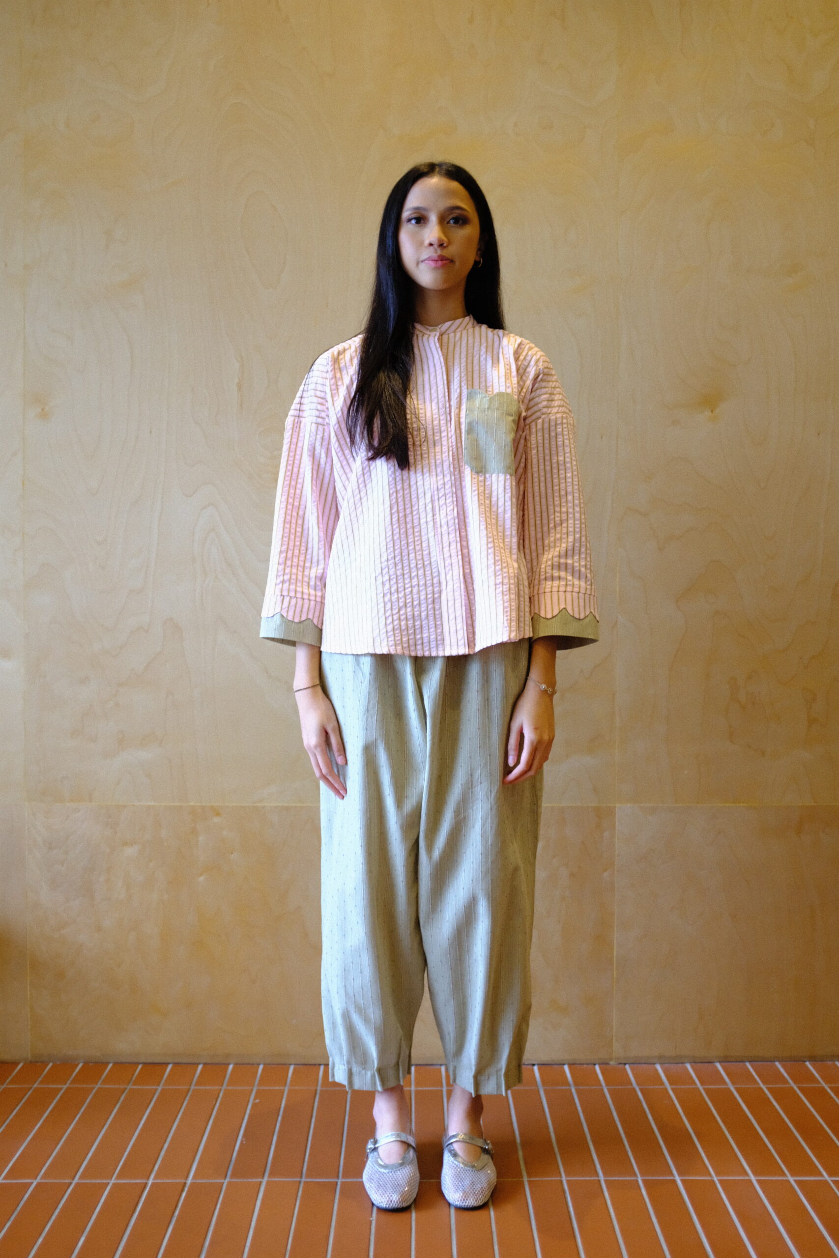 Scallop Edit Pants in Matcha Strawberry - Image 2