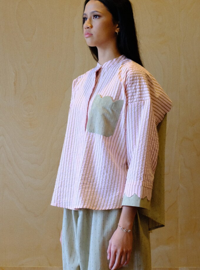 Scallop Edit Shirt in Matcha Strawberry