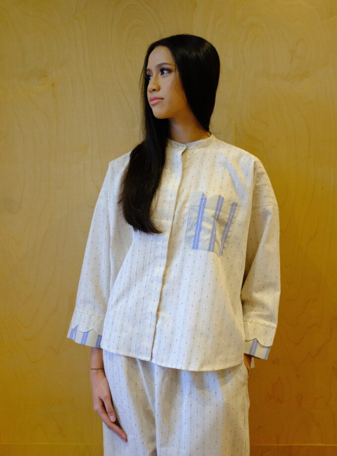 Scallop Edit Shirt in Vanilla Blueberry