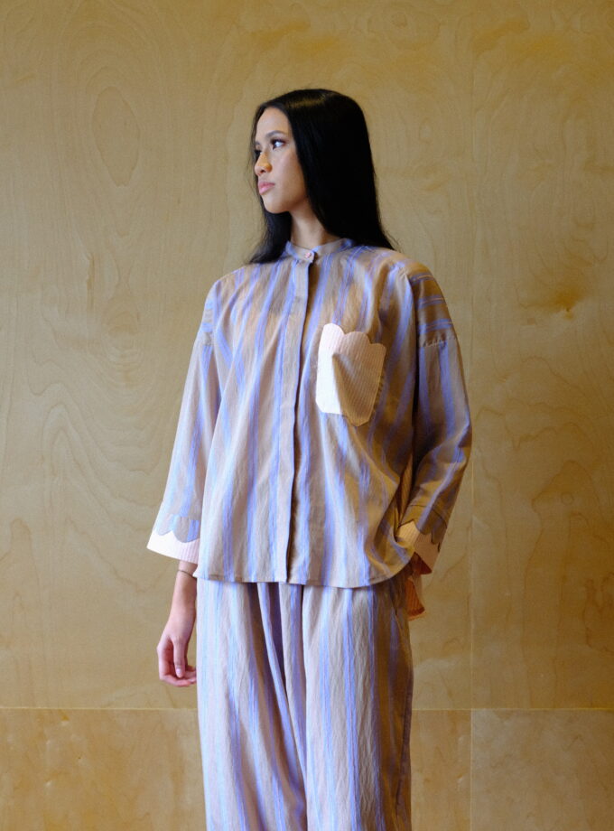 Scallop Edit Shirt in Latte Pink