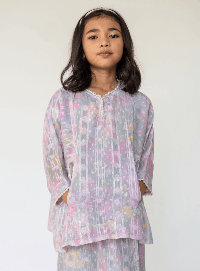 Paloma Kurung Kedah Girls in Dusty Grey