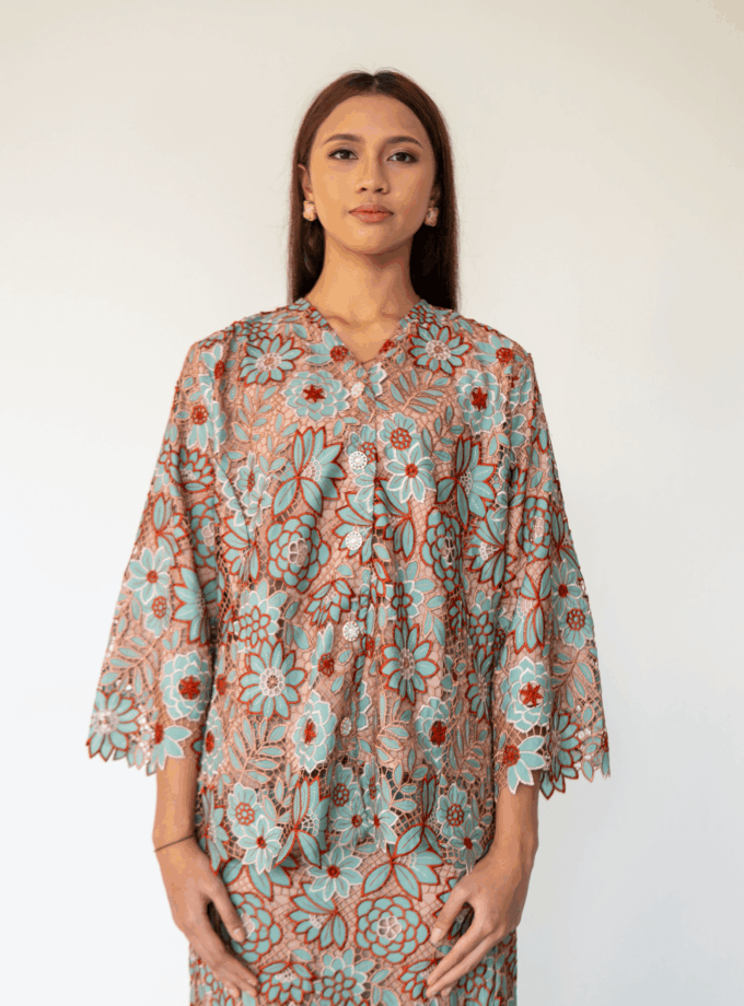 Summer Lace Kurung in Mocha Seafoam (PRE- ORDER)