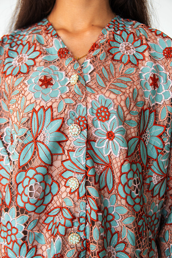 Summer Lace Kurung in Mocha Seafoam (PRE- ORDER)